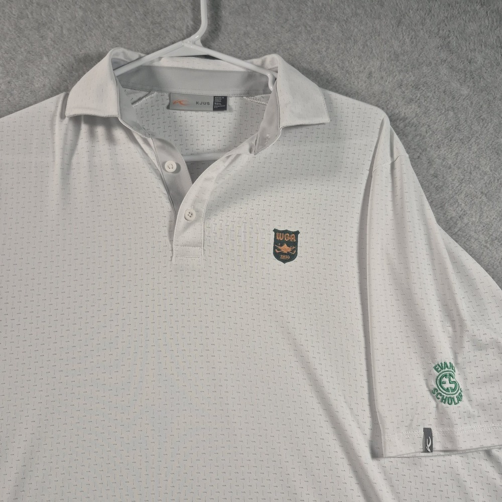 KJUS Shirt Mens L 52 Geometric White Polo Short Sleeve Stretchy WGA Evans